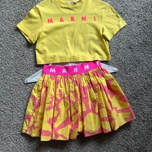 Marni Kids Yellow and Pink Graphic Skirt Set